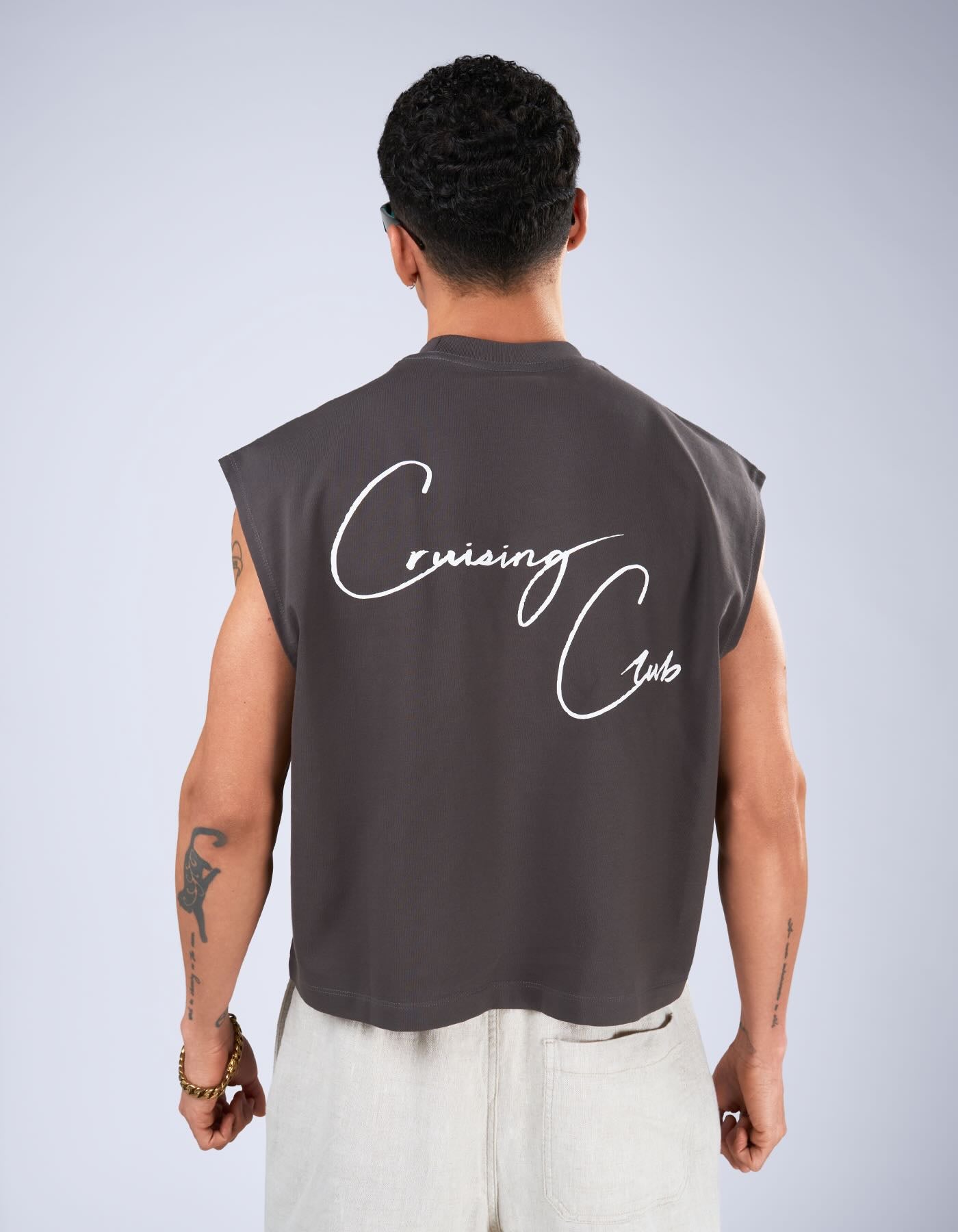 Cruising Club Crop Muscle Tank - Washed Black