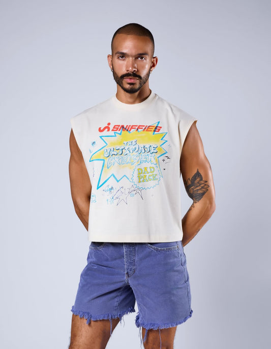Dad Pack Crop Muscle Tank - Cream
