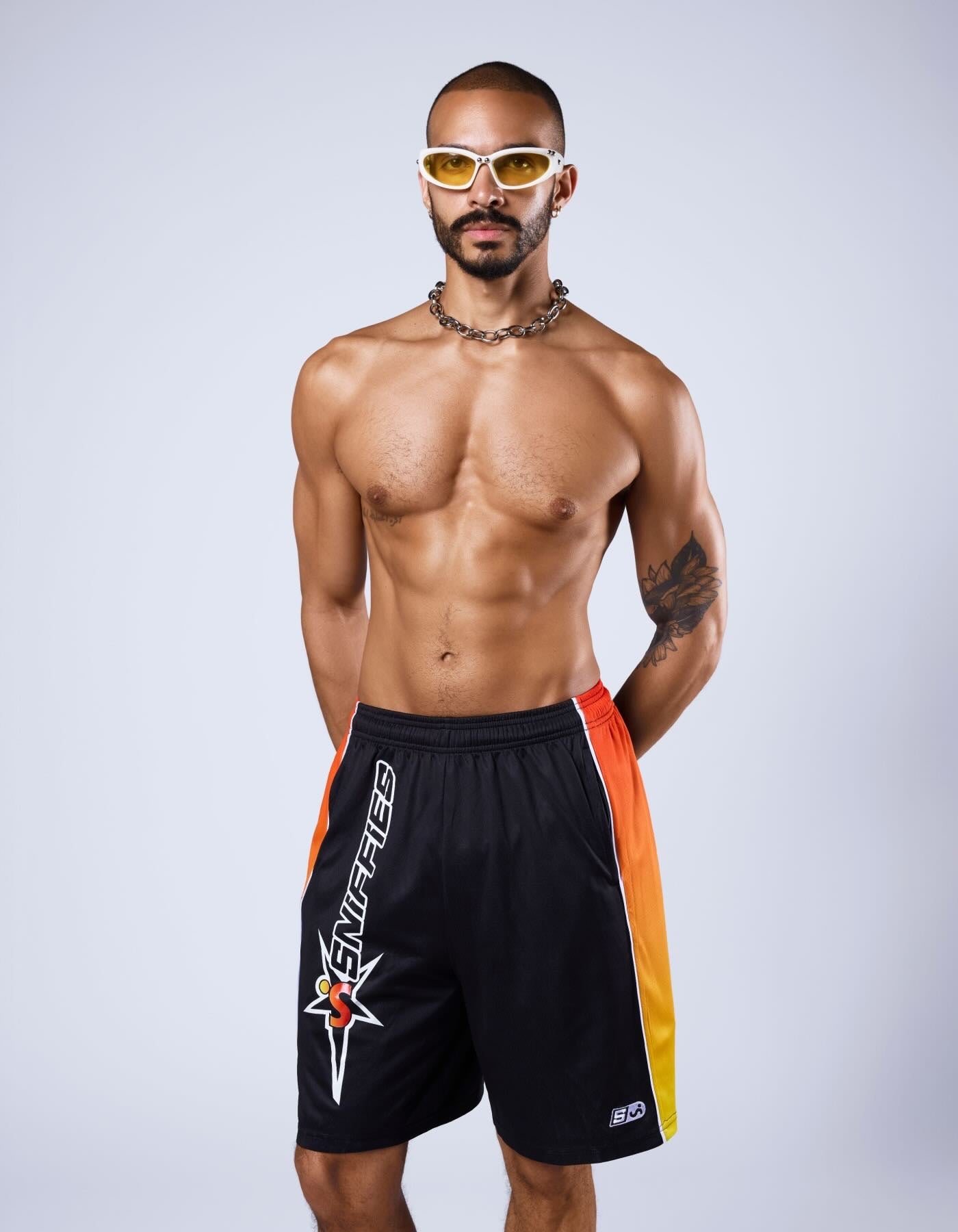 Flame-Panel Basketball Shorts - Black