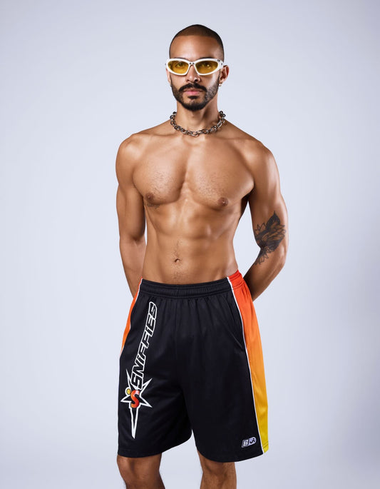 Flame-Panel Basketball Shorts - Black