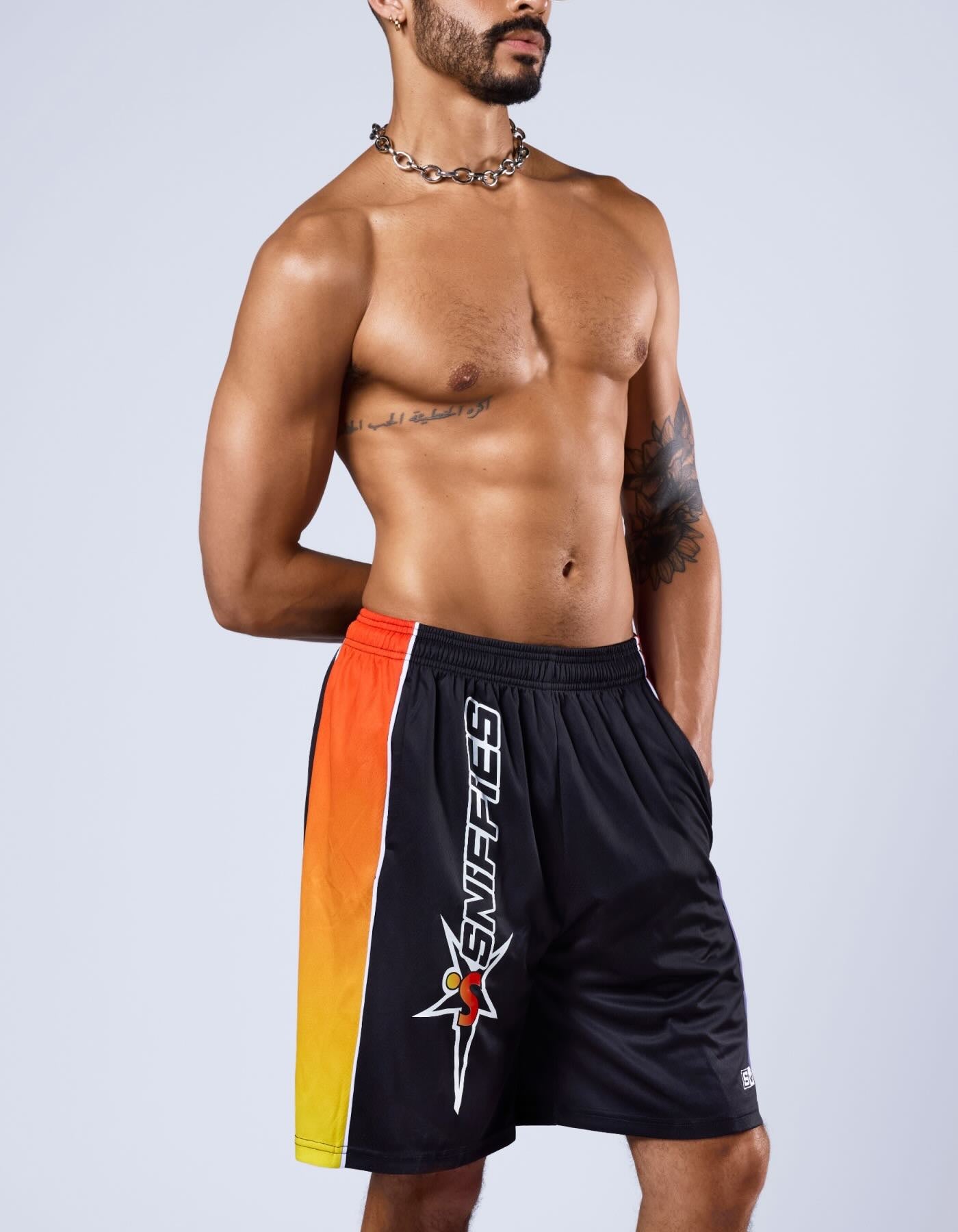 Flame-Panel Basketball Shorts - Black