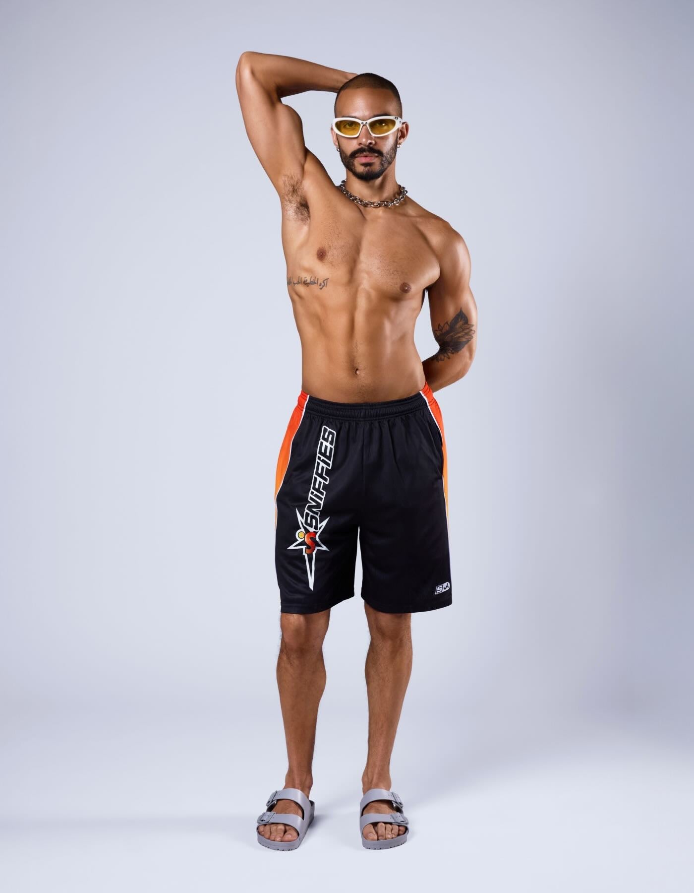 Flame-Panel Basketball Shorts - Black