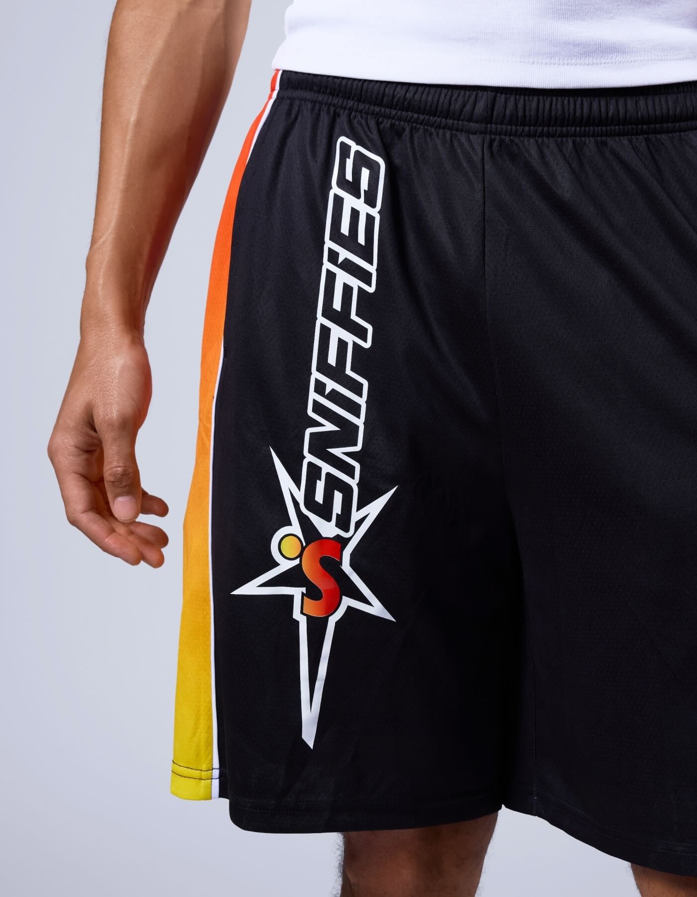 Flame-Panel Basketball Shorts - Black