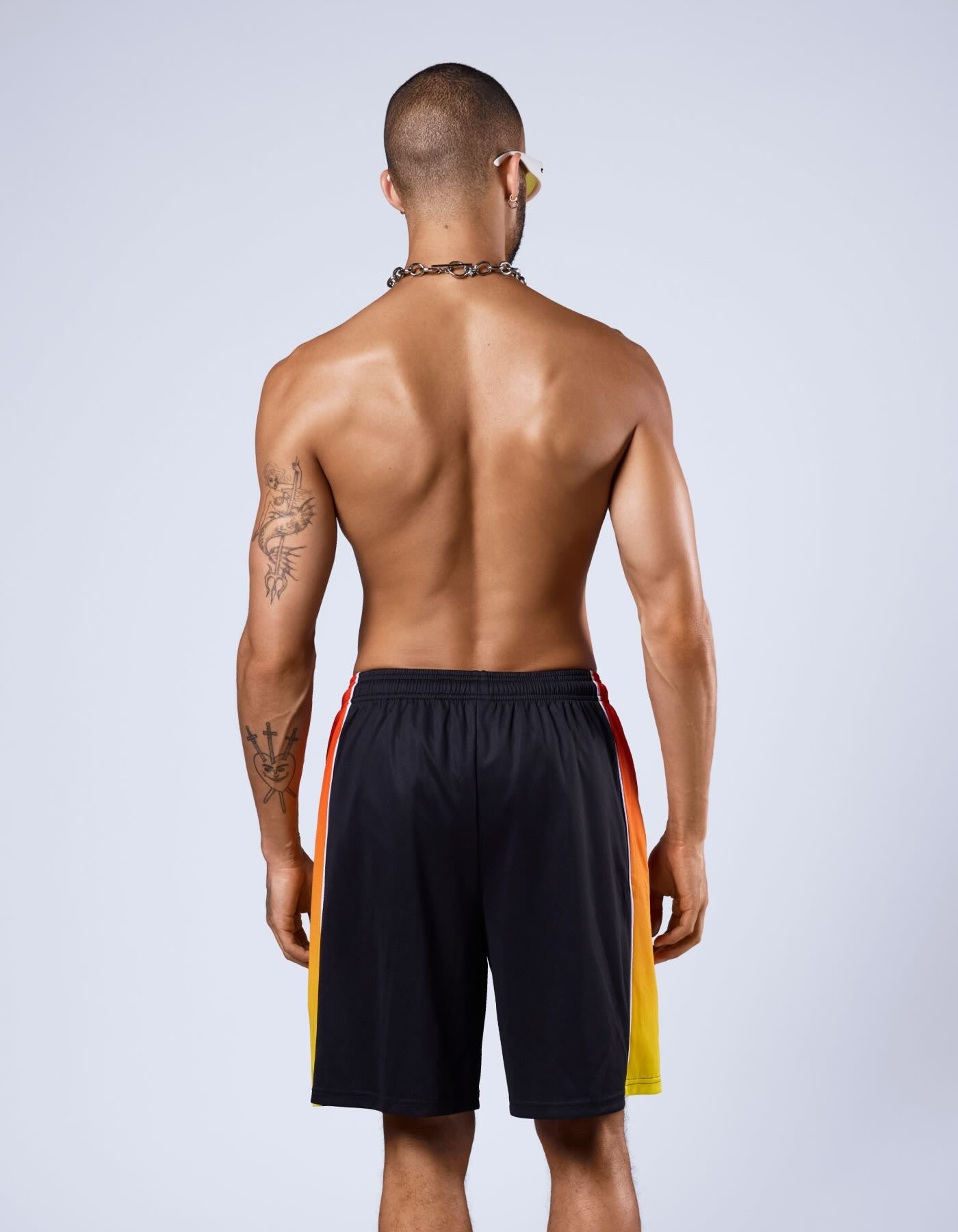 Flame-Panel Basketball Shorts - Black