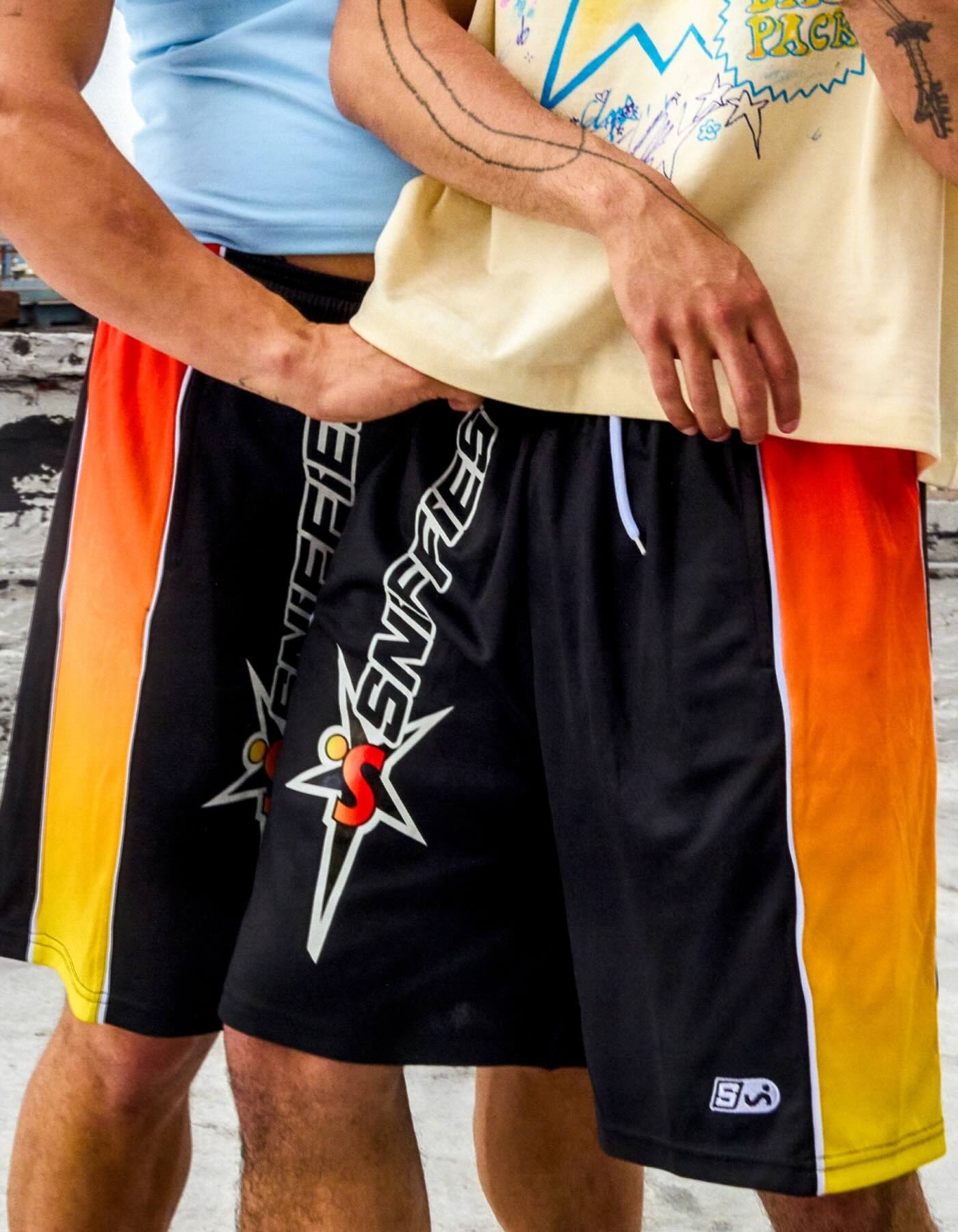 Flame-Panel Basketball Shorts - Black