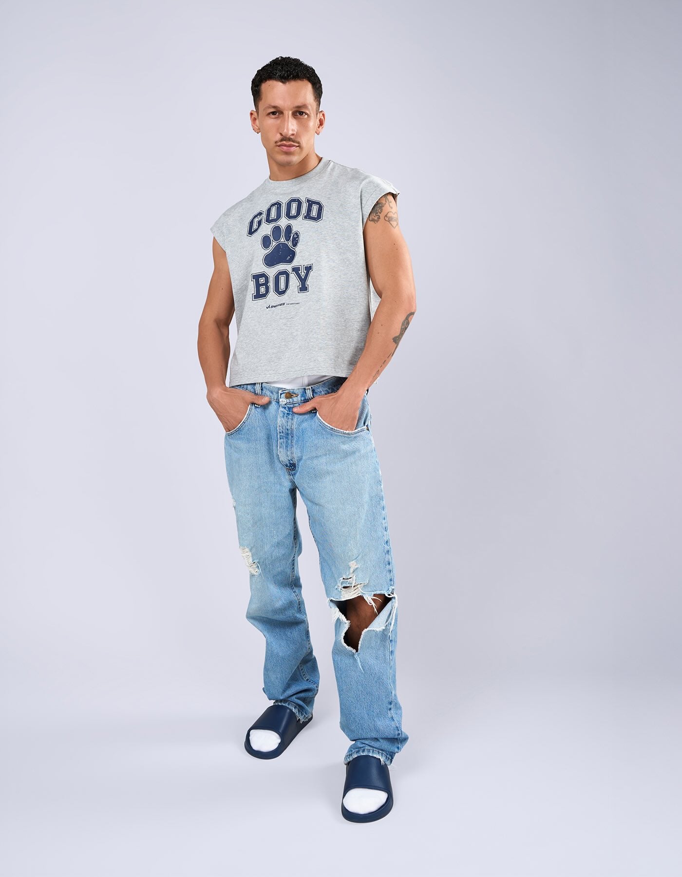 Good Boy Muscle Crop Tee - Heather Grey