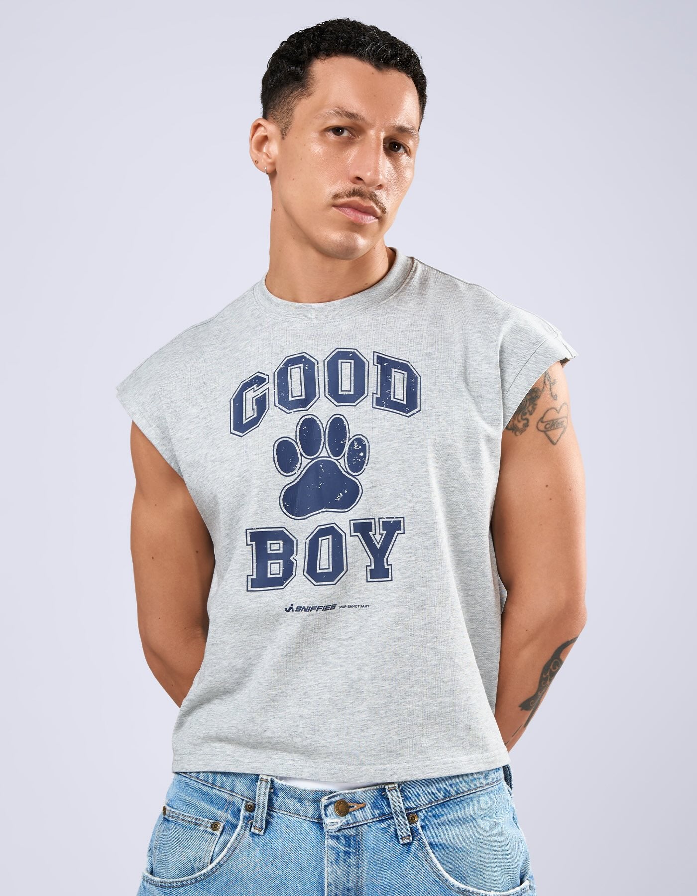 Good Boy Muscle Crop Tee - Heather Grey