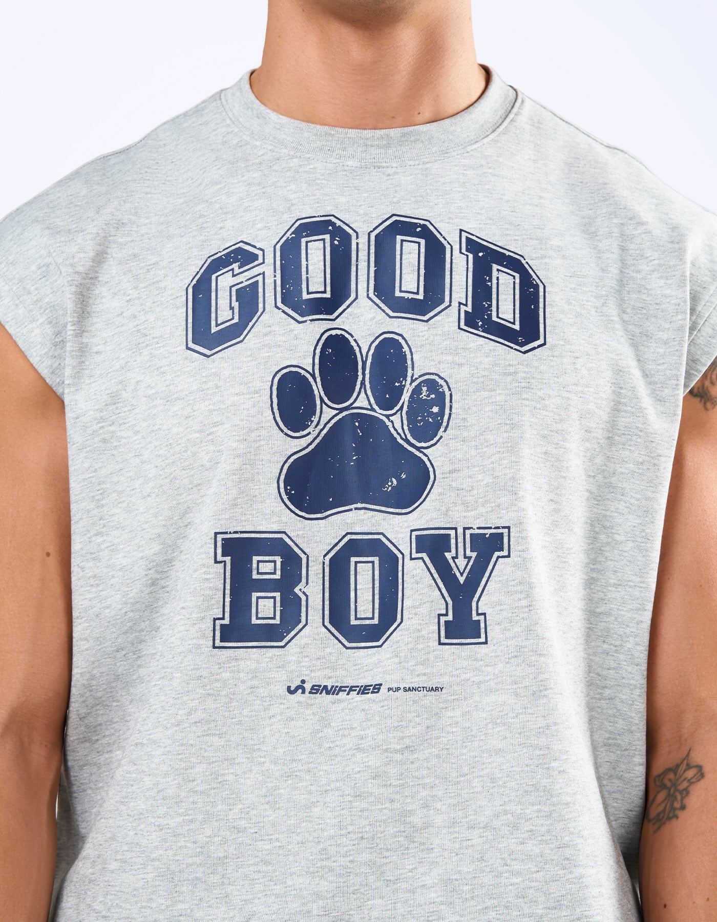 Good Boy Muscle Crop Tee - Heather Grey